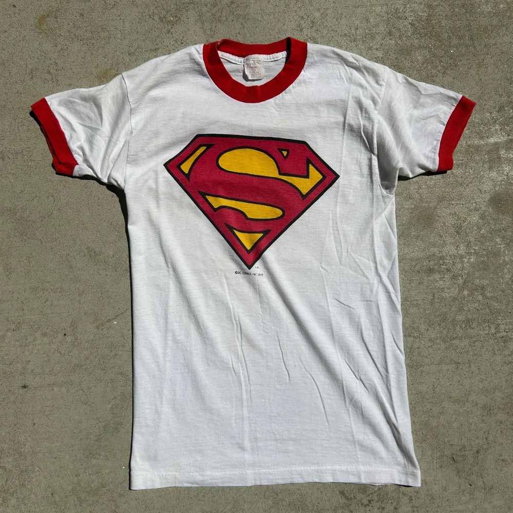 Vintage 1978 Superman DC Comics Ringer T-Shirt M White Red Single Stitch 70s